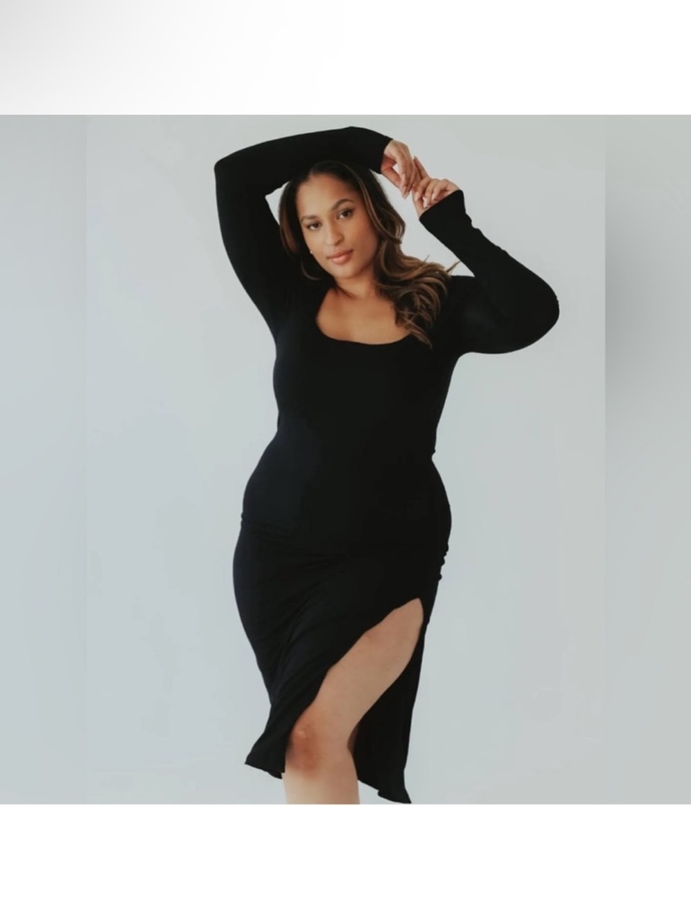 Klassy Network Black Square Neck Midi Dress